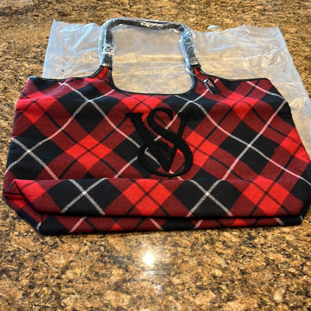NWT Victoria Secret Red Black and White Plaid Bag